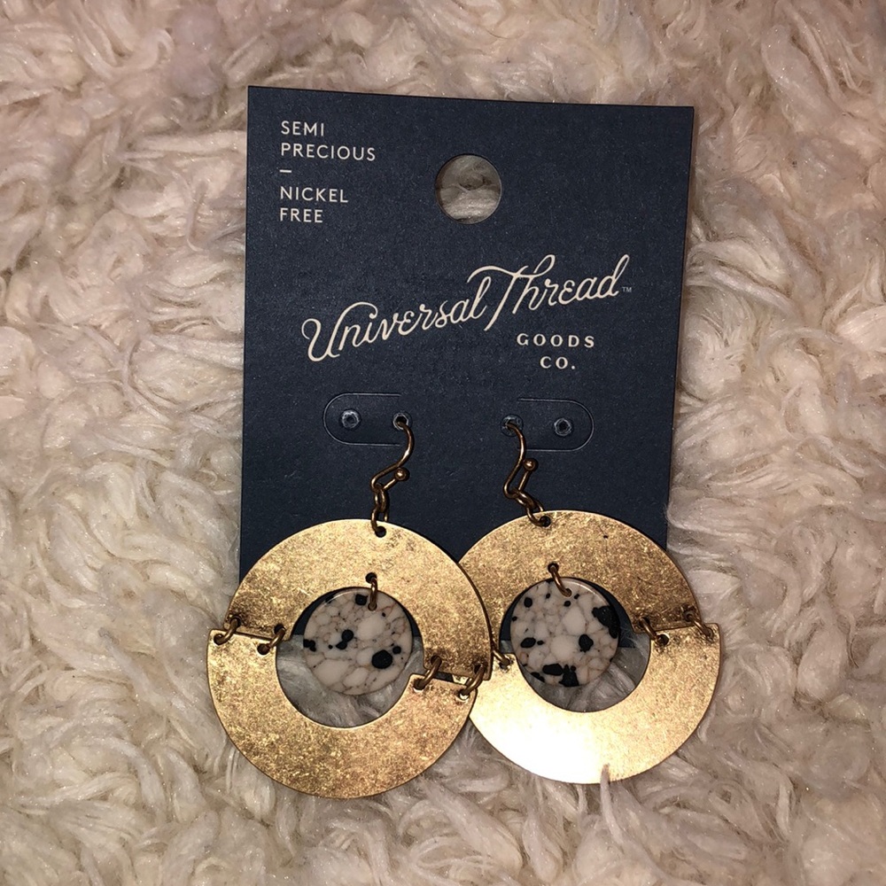 NWT - Semi-Precious Dalmatian Jasper Drop Earrings